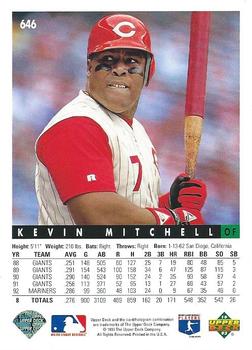 1993 Upper Deck #646 Kevin Mitchell Back