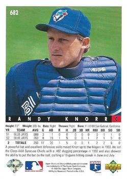 1993 Upper Deck #682 Randy Knorr Back