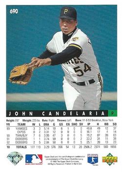 1993 Upper Deck #690 John Candelaria Back
