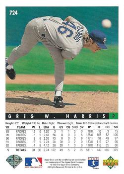 1993 Upper Deck #724 Greg W. Harris Back