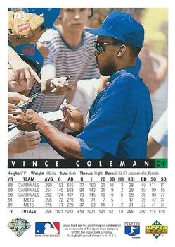 1993 Upper Deck #748 Vince Coleman Back