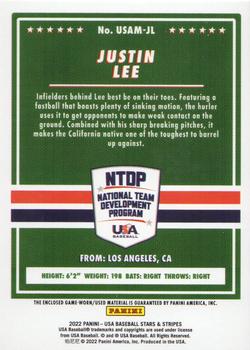 2022 Panini USA Baseball Stars & Stripes - USA Baseball Materials Gold #USAM-JL Justin Lee Back