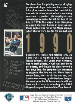 1993 Upper Deck - 5th Anniversary #A7 David Justice Back