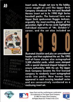 1993 Upper Deck - 5th Anniversary #A9 Reggie Jackson Back