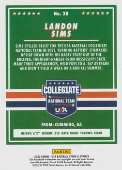 2022 Panini USA Baseball Stars & Stripes - Longevity (Retail Base) #28 Landon Sims Back