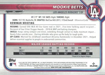 2022 Bowman - Blue #25 Mookie Betts Back
