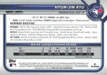 2022 Bowman - Yellow #27 Hyun-Jin Ryu Back