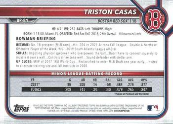 2022 Bowman - Prospects #BP-81 Triston Casas Back