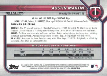 2022 Bowman - Prospects Neon Green #BP-139 Austin Martin Back