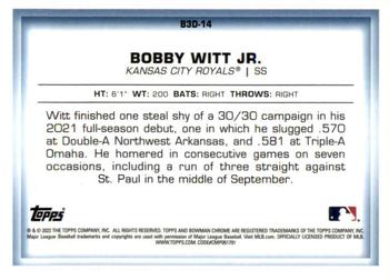 2022 Bowman - Bowman in 3D Gold Refractor #B3D-14 Bobby Witt Jr. Back