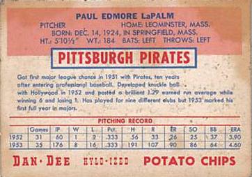 1954 Dan-Dee Potato Chips #NNO Paul LaPalme Back