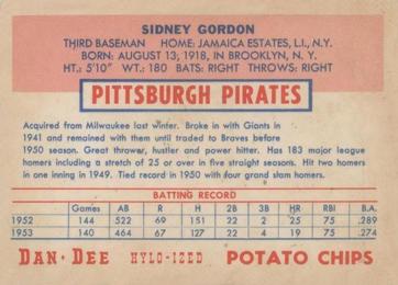 1954 Dan-Dee Potato Chips #NNO Sid Gordon Back
