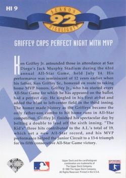 1993 Upper Deck - Season Highlights #HI9 Ken Griffey Jr. Back