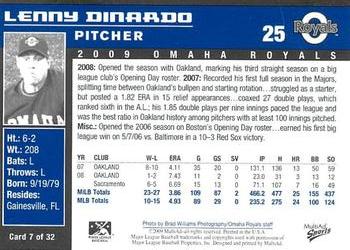 2009 MultiAd Omaha Royals #7 Lenny Dinardo Back