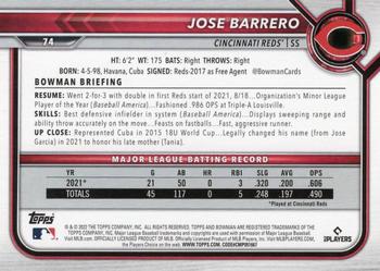 2022 Bowman - Blue Pattern #74 Jose Barrero Back