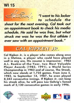 1993 Upper Deck - Iooss Collection #WI 15 Cal Ripken Jr. Back