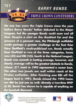 1993 Upper Deck - Triple Crown Contenders #TC1 Barry Bonds Back