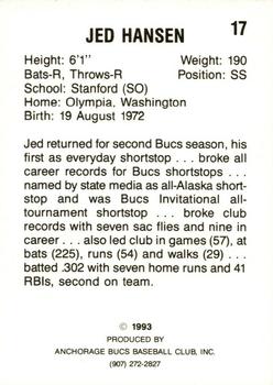 1993 Anchorage Bucs #17 Jed Hansen Back