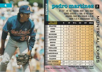1994 Bowman #4 Pedro Martinez Back