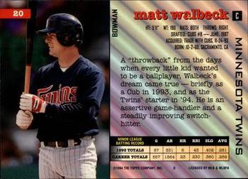 1994 Bowman #20 Matt Walbeck Back