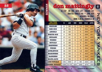 1994 Bowman #25 Don Mattingly Back