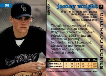 1994 Bowman #58 Jamey Wright Back