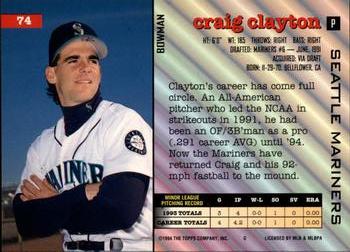 1994 Bowman #74 Craig Clayton Back
