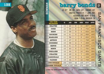 1994 Bowman #135 Barry Bonds Back
