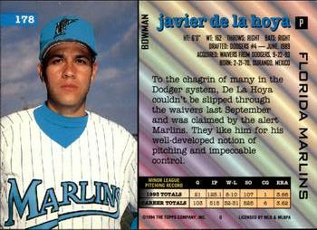 1994 Bowman #178 Javier De La Hoya Back