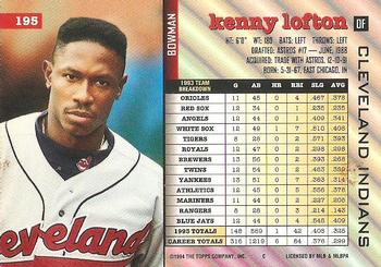 1994 Bowman #195 Kenny Lofton Back