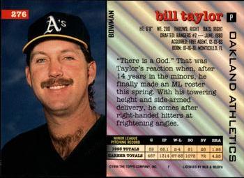 1994 Bowman #276 Bill Taylor Back