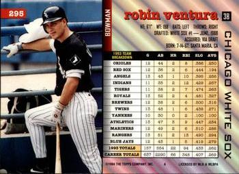 1994 Bowman #295 Robin Ventura Back