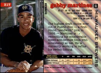 1994 Bowman #317 Gabby Martinez Back