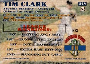 1994 Bowman #343 Tim Clark Back