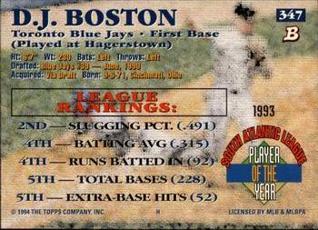 1994 Bowman #347 D.J. Boston Back