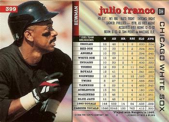 1994 Bowman #399 Julio Franco Back