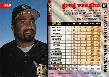 1994 Bowman #449 Greg Vaughn Back