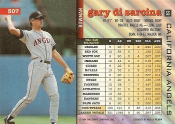 1994 Bowman #507 Gary DiSarcina Back
