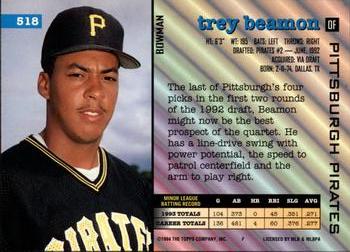 1994 Bowman #518 Trey Beamon Back