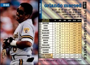 1994 Bowman #546 Orlando Merced Back