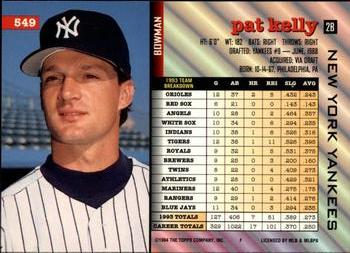 1994 Bowman #549 Pat Kelly Back