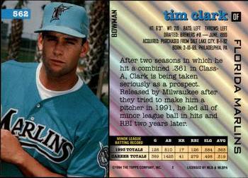 1994 Bowman #562 Tim Clark Back