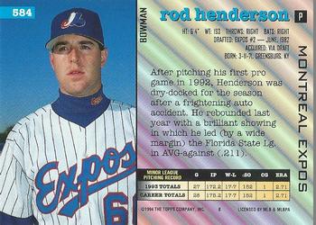 1994 Bowman #584 Rod Henderson Back