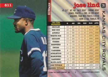 1994 Bowman #611 Jose Lind Back