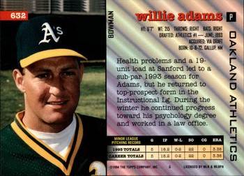 1994 Bowman #632 Willie Adams Back