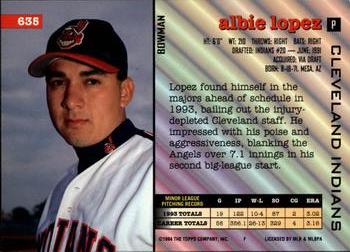 1994 Bowman #635 Albie Lopez Back