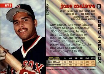 1994 Bowman #671 Jose Malave Back