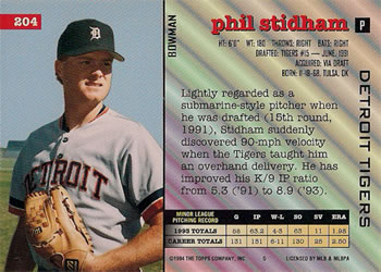 1994 Bowman #204 Phil Stidham Back