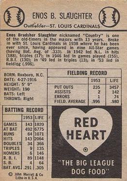 1954 Red Heart Dog Food #NNO Enos Slaughter Back