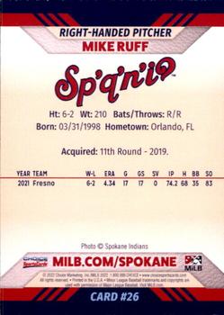 2022 Choice Spokane Indians #26 Mike Ruff Back